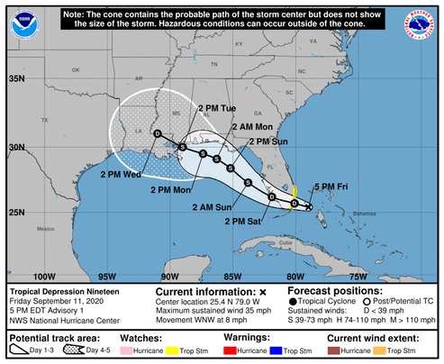 TD-19 205735 5day cone with line and wind